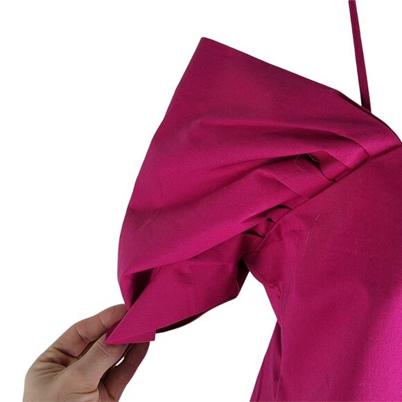 NEW Theory Draped Puffy Sleeve Dress Square Neck Fuchsia Short Size S - Picture 5 of 7